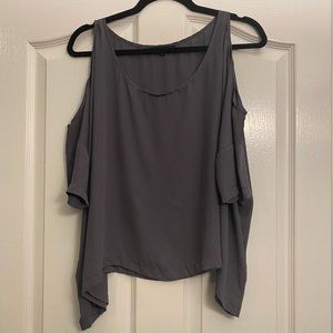 Grey Blouse with Cutout Shoulders